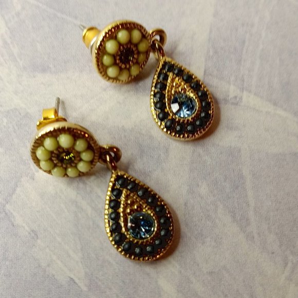 Jewelry - Vintage Drop Blue Stone and Beaded Dangle Earrings